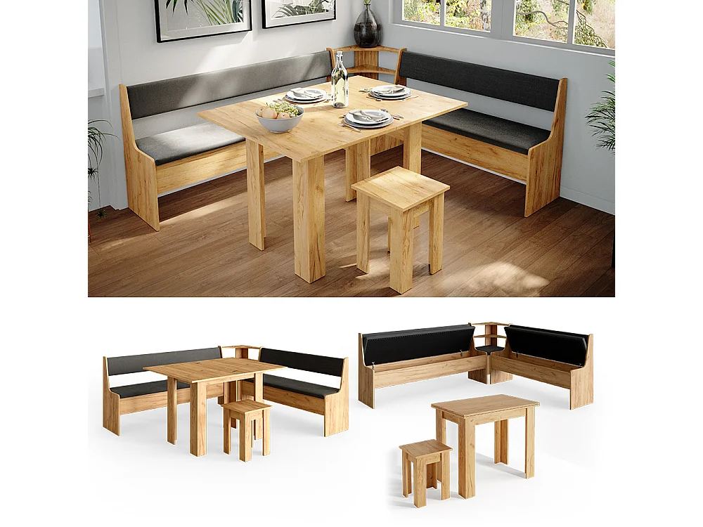 Hjørnebænksgruppe gold power oak 210x180x80 roman
