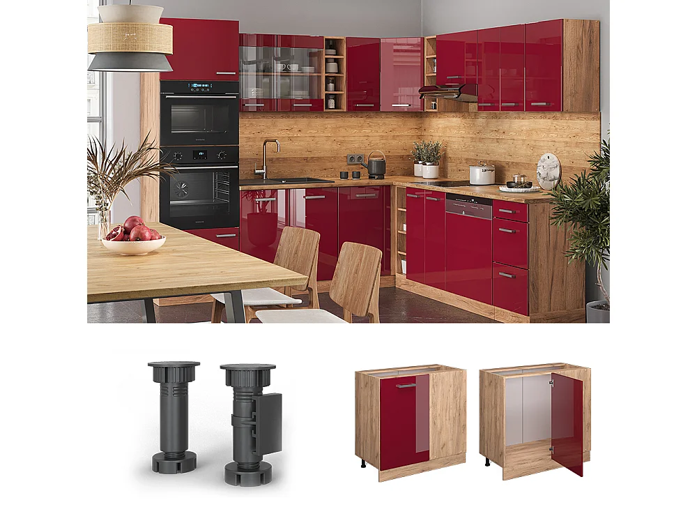 Armario de esquina rojo de alto brillo 86x46x81.6 r-line