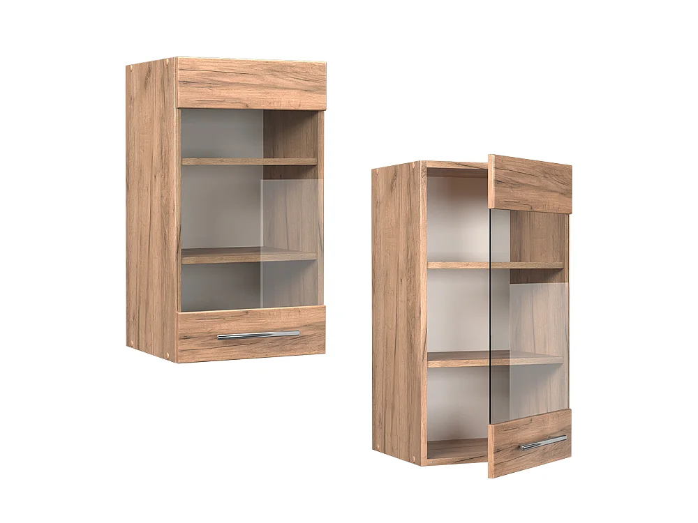 Glass kitchen cabinet gold power oak 40x34.1x72 fame-line