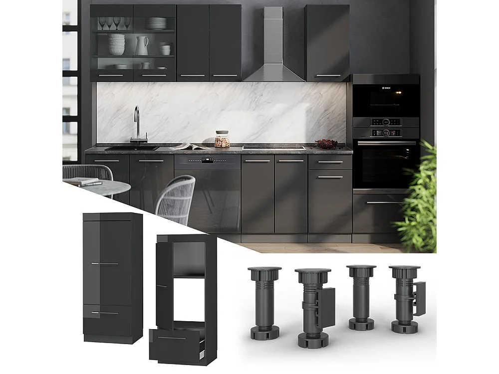 Armoire micro-ondes anthracite haute brillance 60x58.1x153.6 fame-line