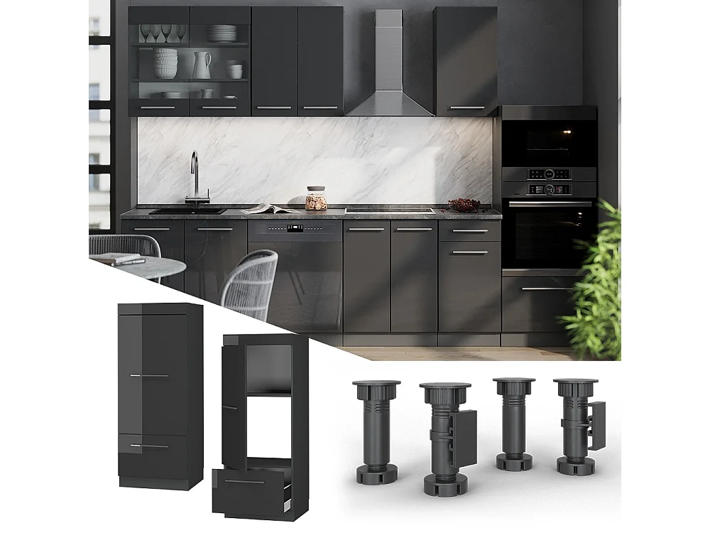 Armoire micro-ondes anthracite haute brillance 60x58.1x153.6 fame-line