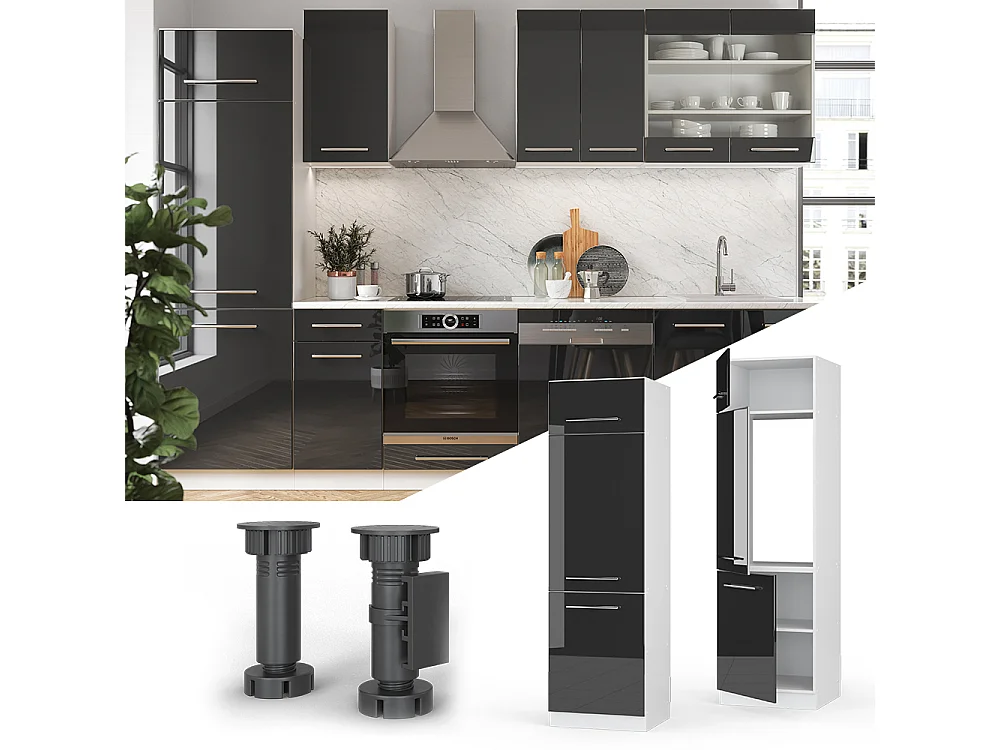 Armoire pour frigo anthracite haute brillance 60x58.1x206.8 fame-line