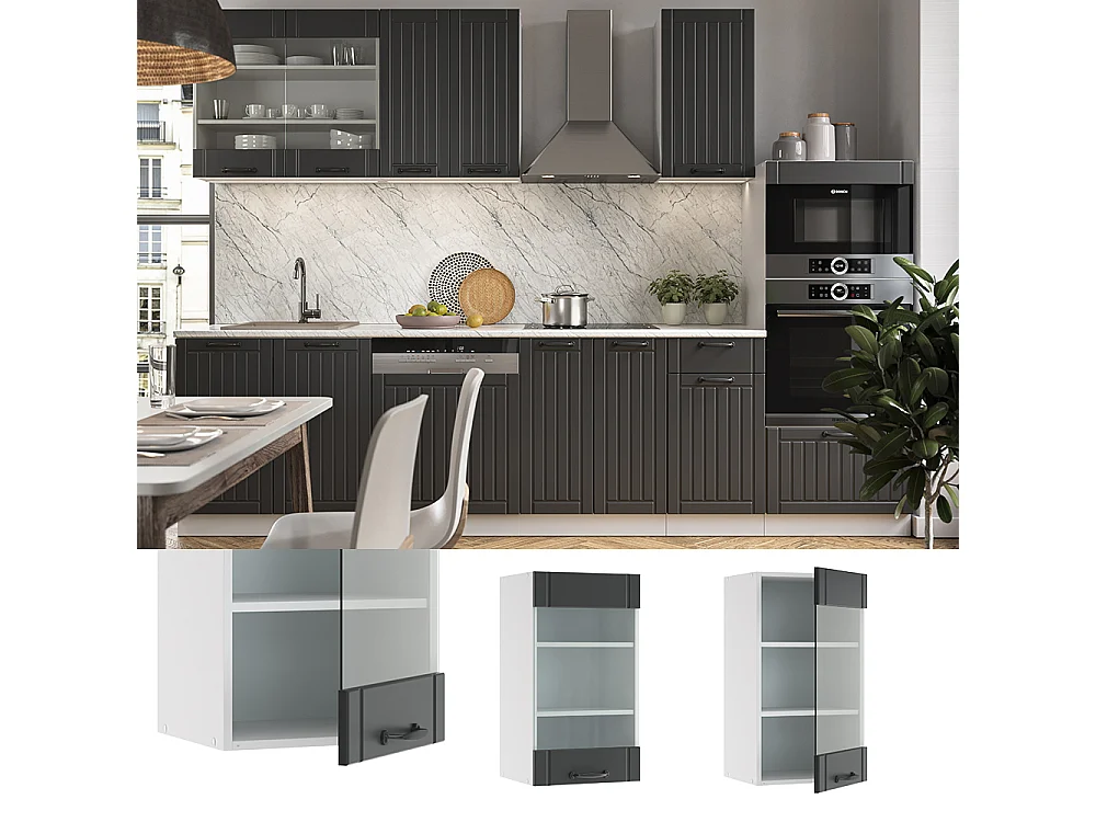 Køkkenskab med glas antracit landhus 40x34.1x72 fame-line