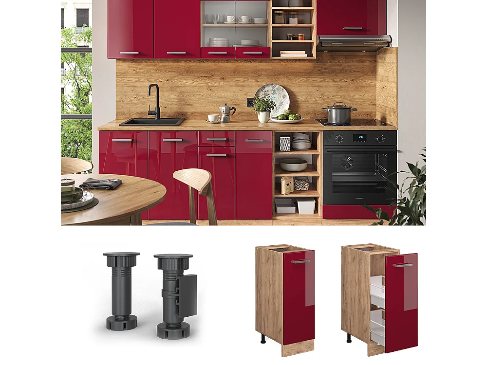 Meuble de cuisine rouge brillant 30x46x81.6 r-line