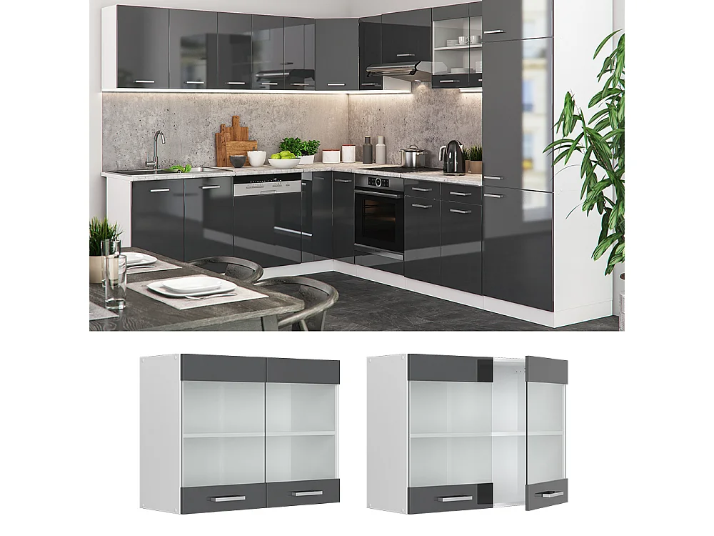 Armoire en verre anthracite haute brillance 80x31x60 r-line