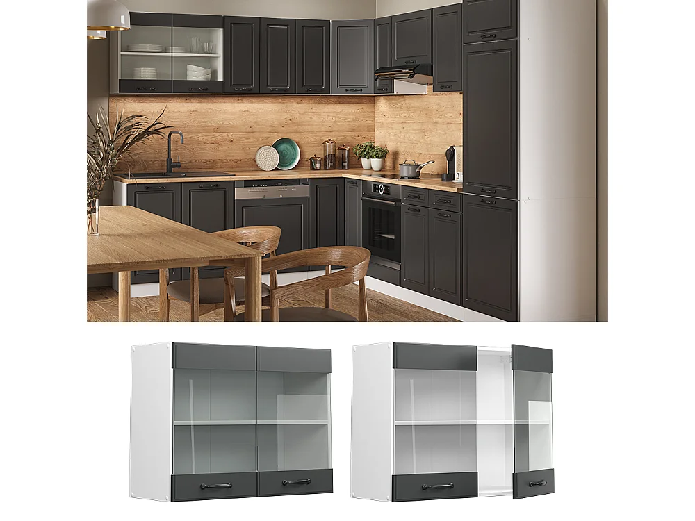 Armario de cocina con vidrio antracita casa de campo 80x31x60 r-line
