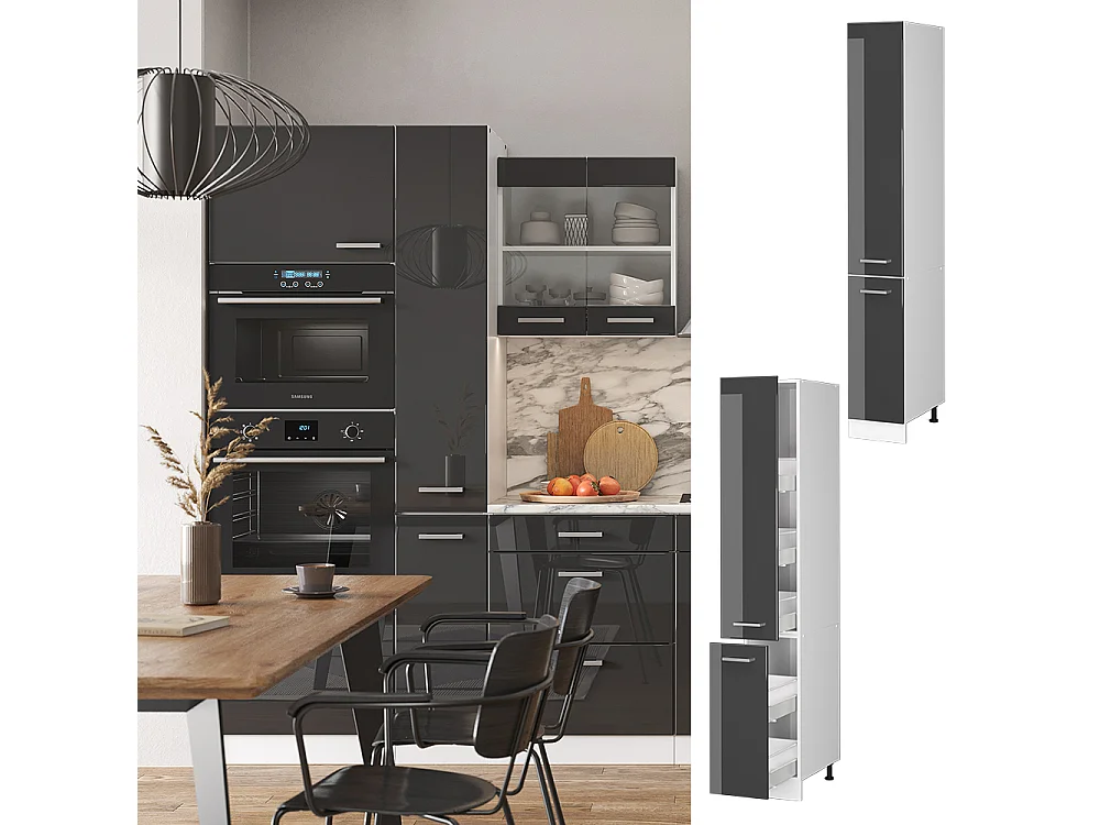 Meuble haute de cuisine anthracite haute brillance 30x57.2x206.8 r-line