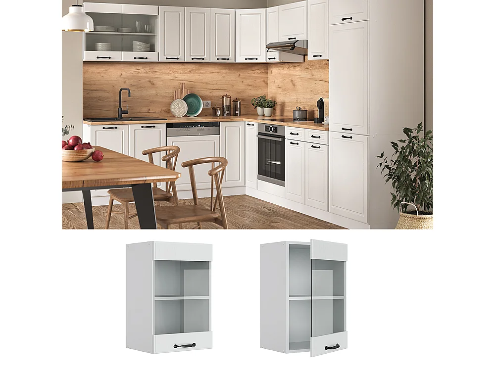 Armario de cocina con vidrio blanco casa de campo 40x31x60 r-line