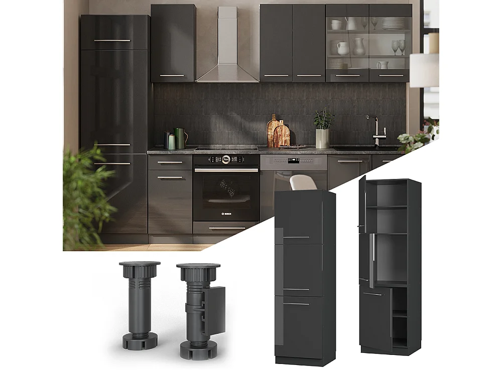 Meuble pour four anthracite haute brillance 60x58x206.8 fame-line