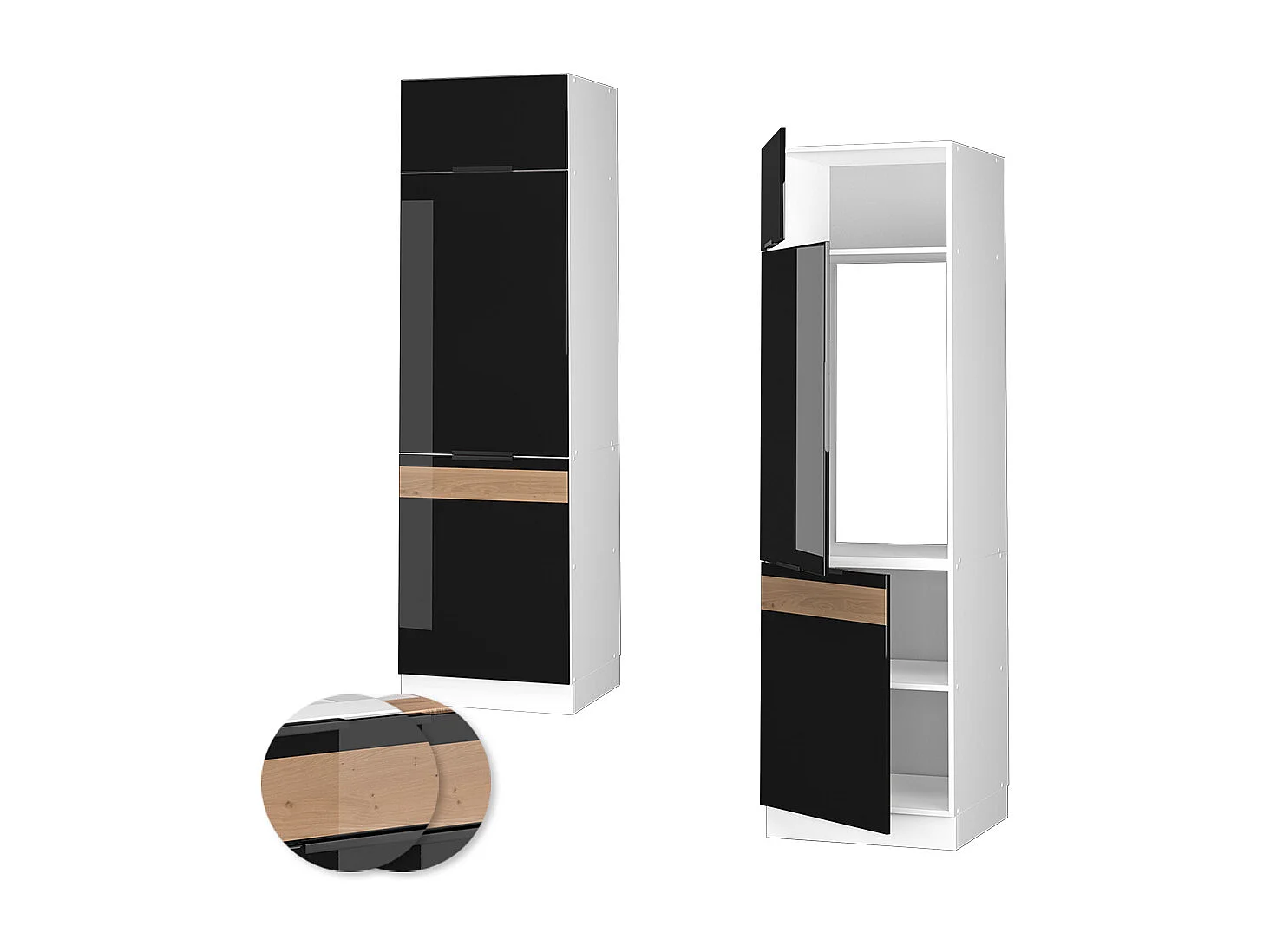 Armoire pour frigo chêne noir brillant 60x58.1x206.8 fame-line