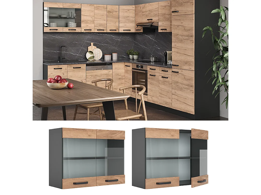 Armario de cocina con vidrio roble dorado 80x31x60 r-line