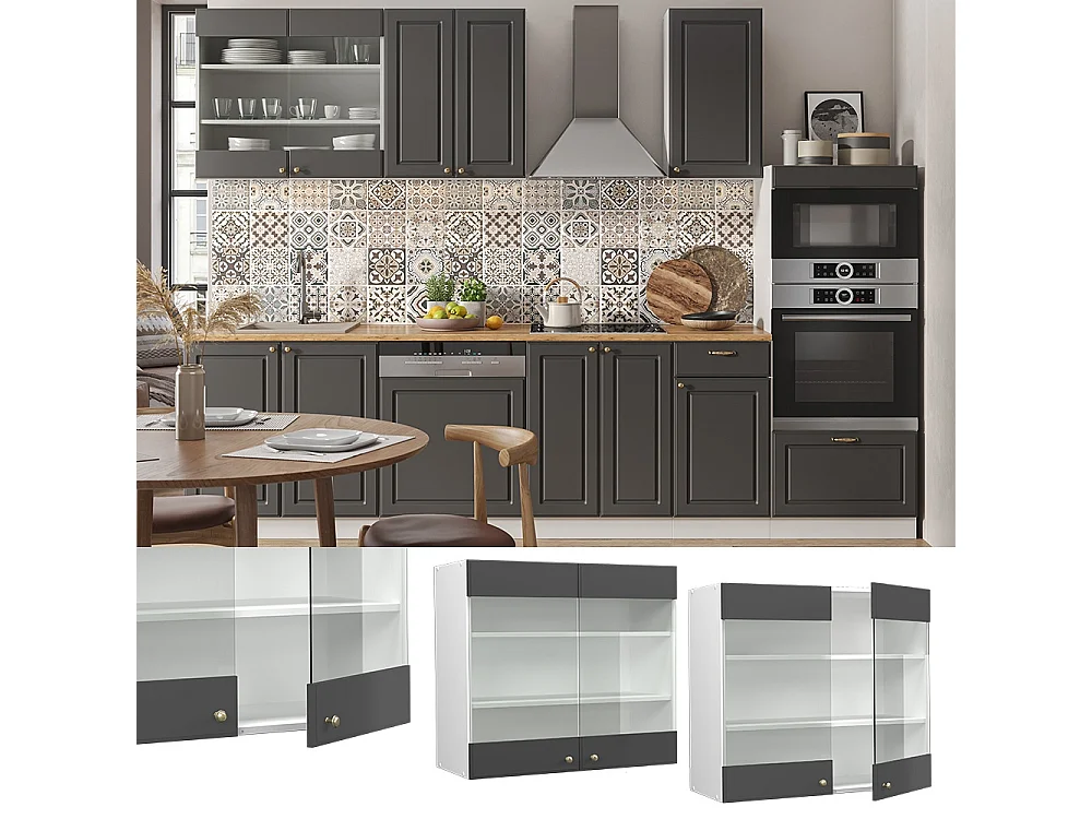 Mobile da cucina in vetro antracite-oro 80x34.1x72 fame-line
