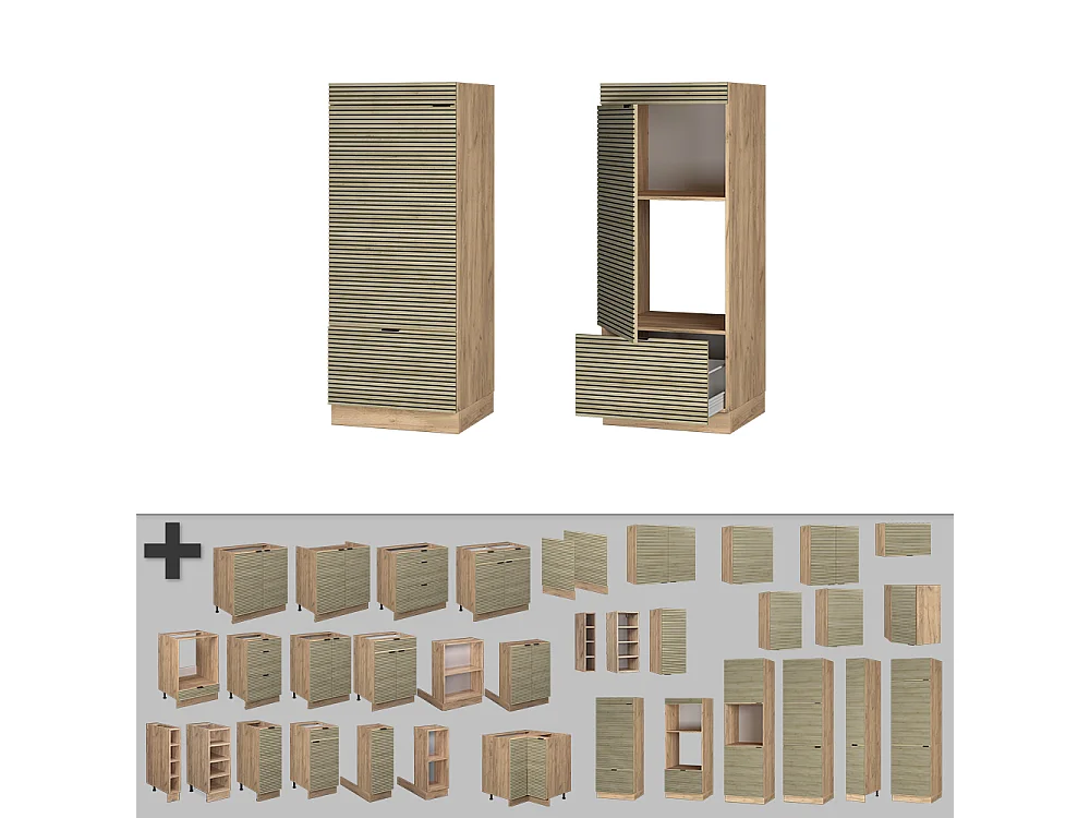 Magnetronkast eiken paneel 60x58.1x153.6 fame-line