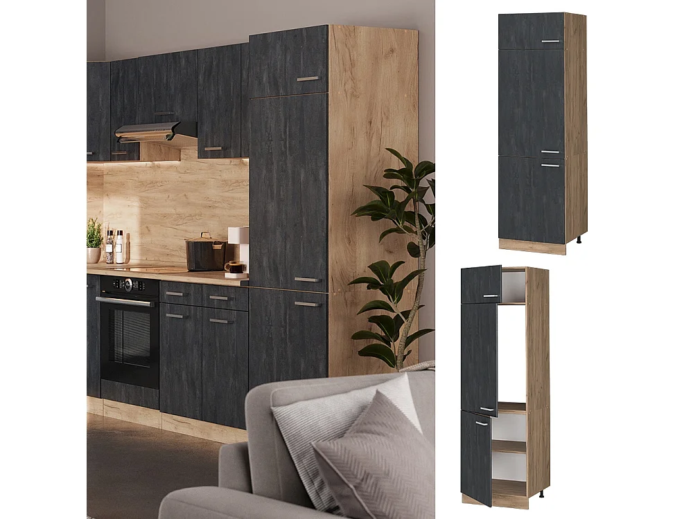 Fridge housing cabinet black concrete 60x57.2x206.8 r-line