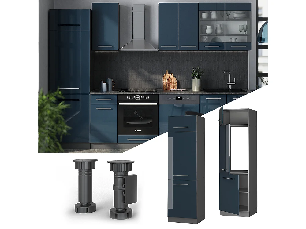 Armoire pour frigo bleu foncé brillant 60x58.1x206.8 fame-line