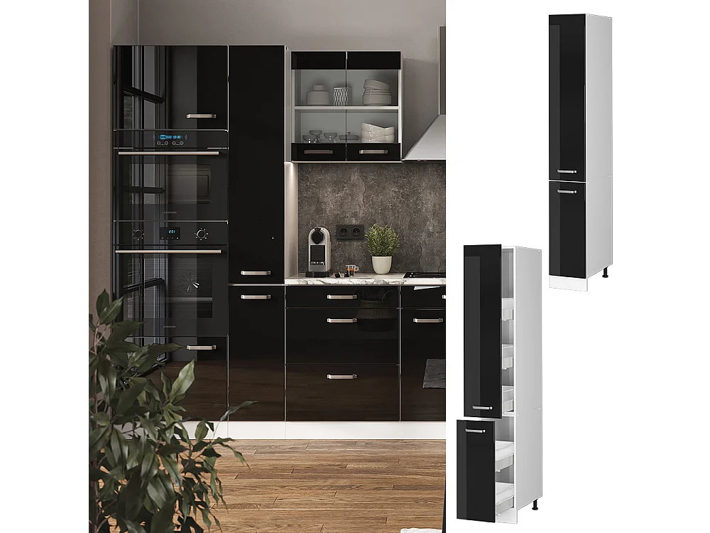 Meuble haute de cuisine noir haute brillance 30x57.2x206.8 r-line