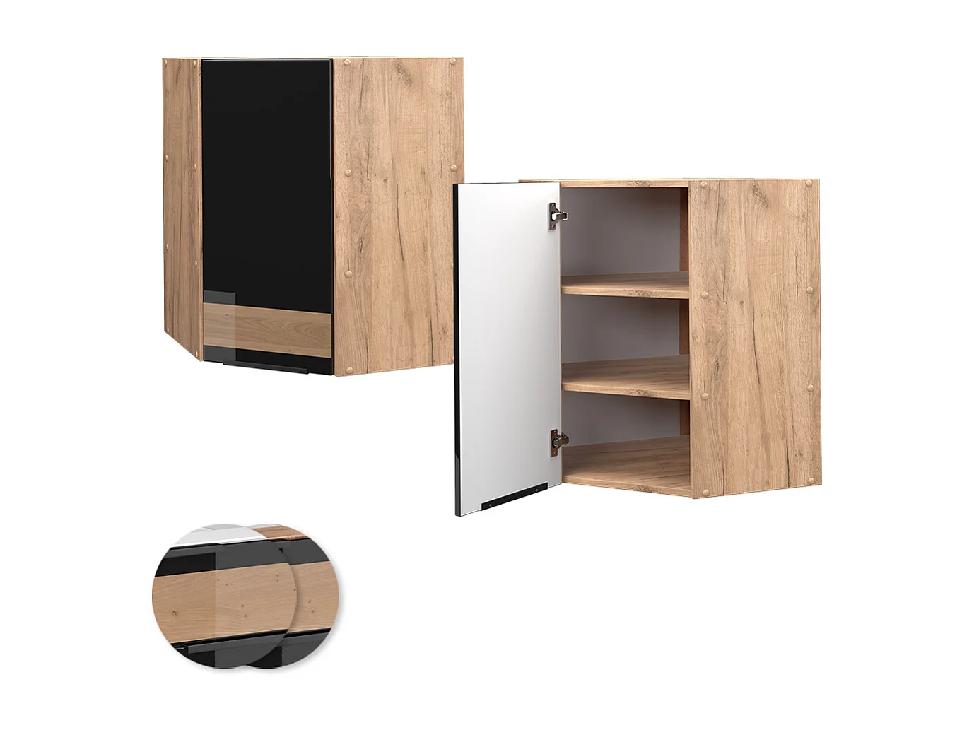 Armario colgante de esquina roble negro alto brillo 57x34.1x72 fame-line