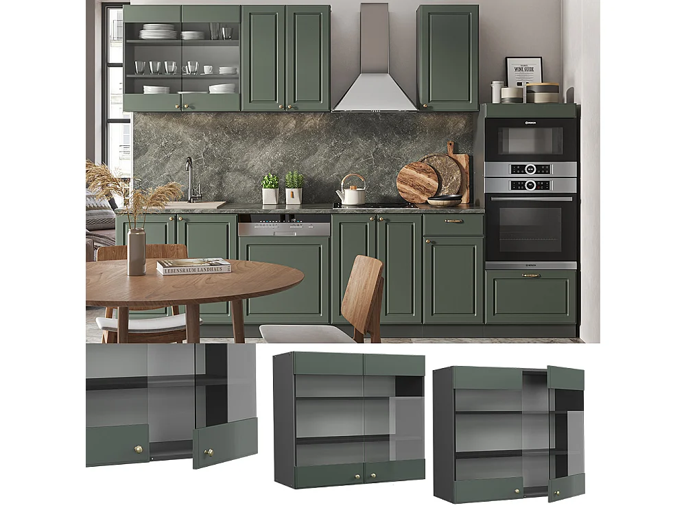 Armario de cocina con vidrio verde dorado casa de campo 80x34.1x72 fame-line