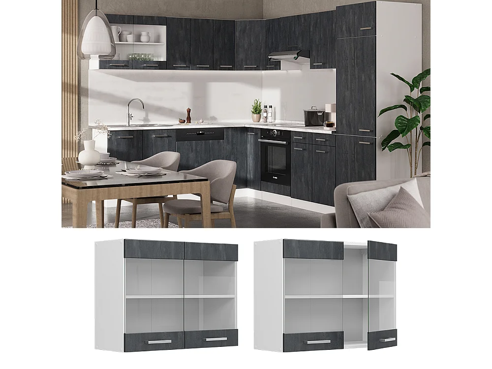 Armario de cocina con vidrio hormigón negro 80x31x60 r-line