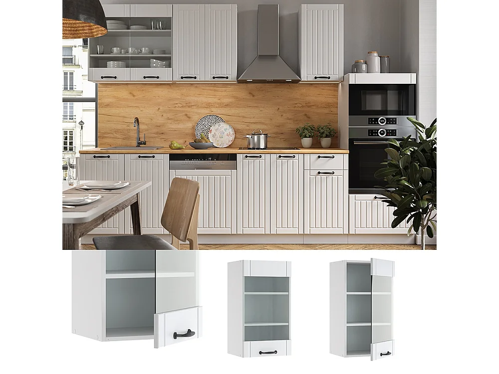 Køkkenskab med glas hvid landhus 40x34.1x72 fame-line