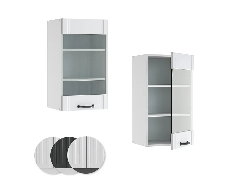 Køkkenskab med glas hvid landhus 40x34.1x72 fame-line