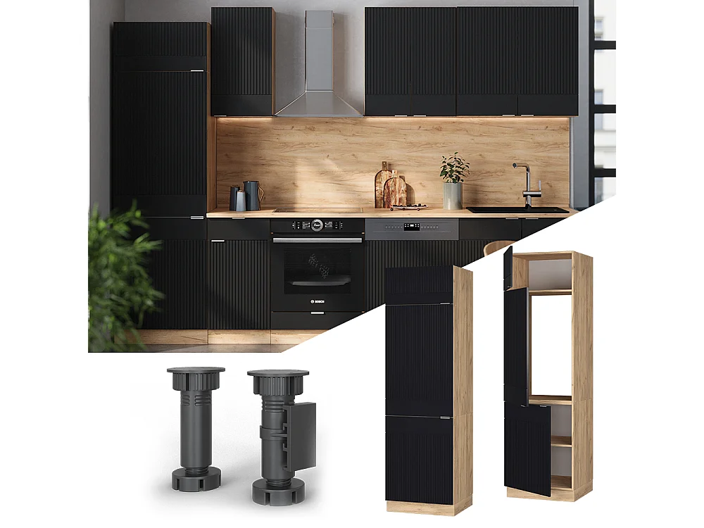 Armoire pour frigo noir rayé 60x58.1x206.8 fame-line