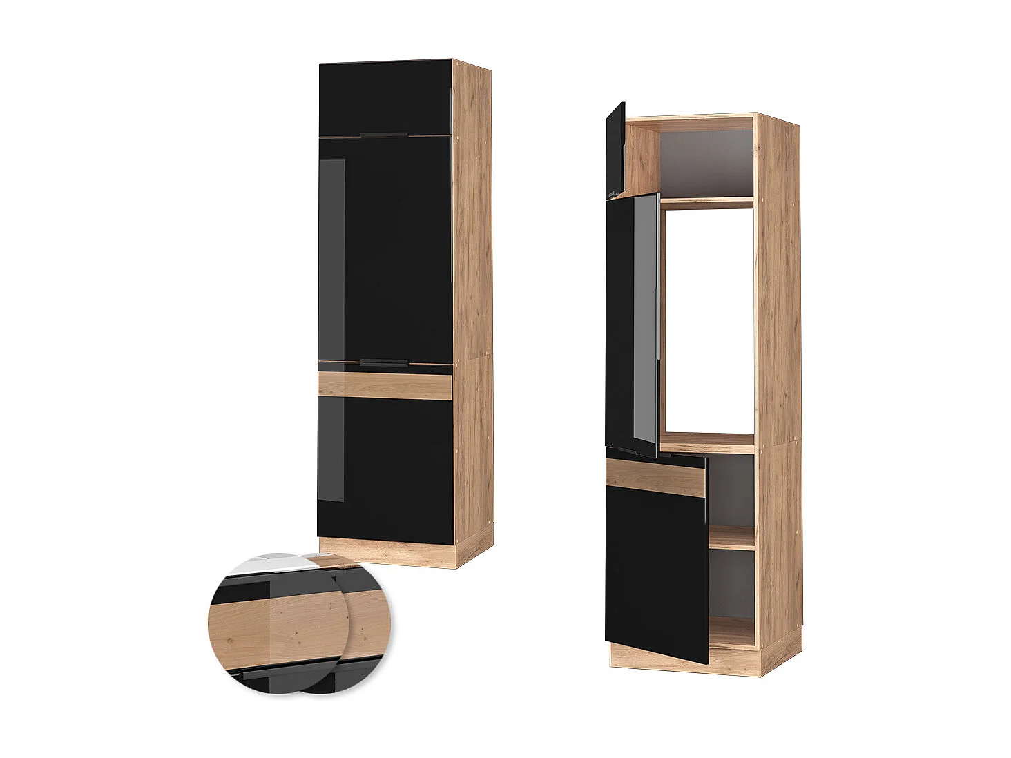 Armoire pour frigo chêne noir brillant 60x58.1x206.8 fame-line