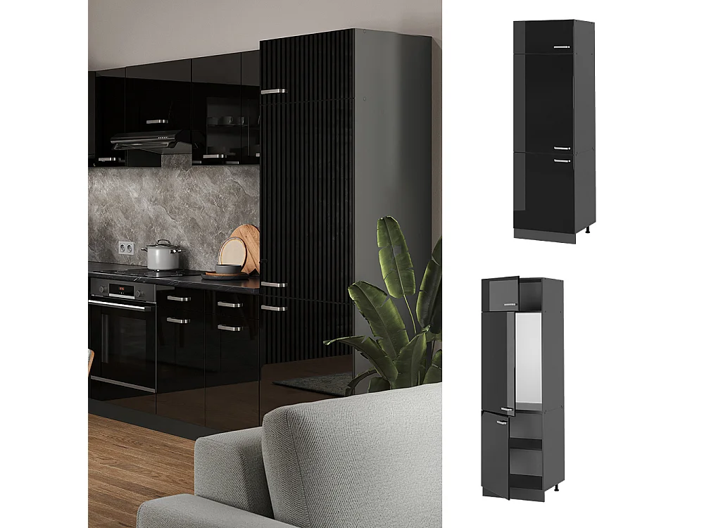 Armoire pour frigo noir haute brillance 60x57.2x206.8 r-line