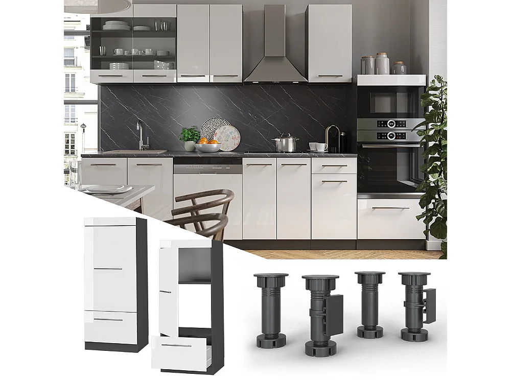 Mikrowellenschrank weiß hochglanz 60x58.1x153.6 fame-line