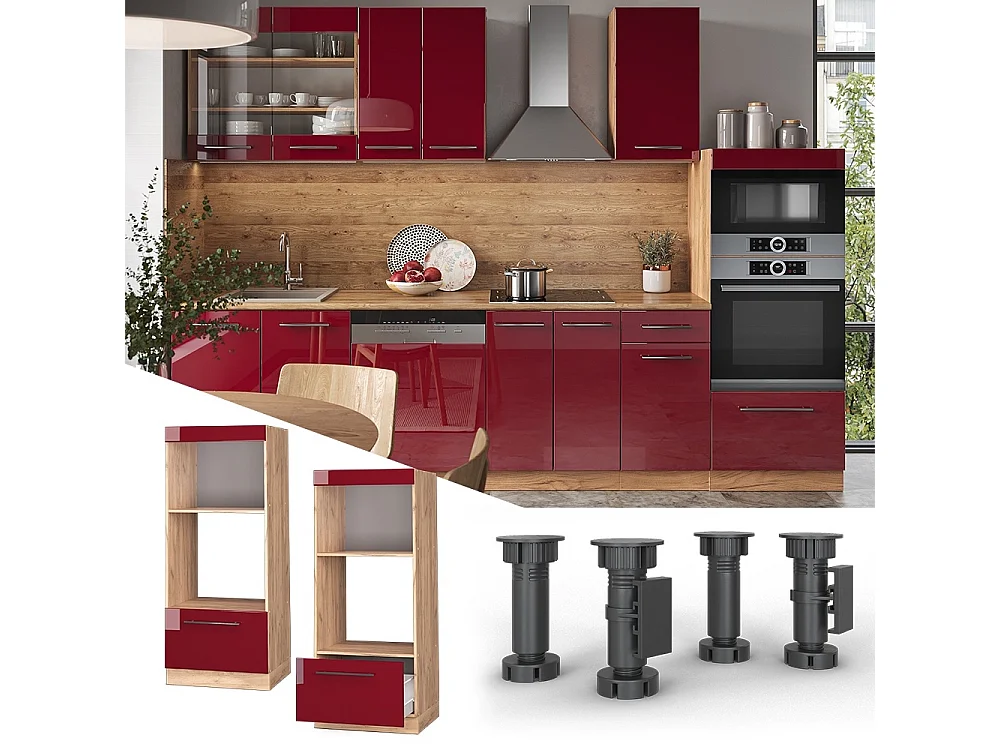 Mobile cucina microonde Bordeaux lucido 60x58.1x153.6 fame-line