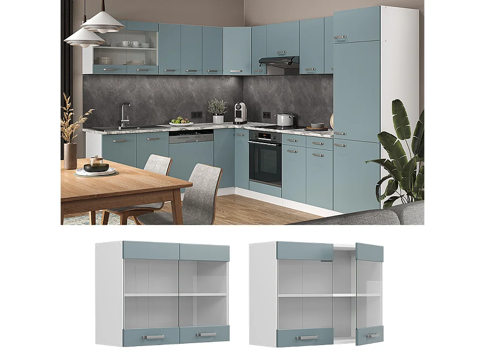 Armoire en verre bleu-gris 80x31x60 r-line