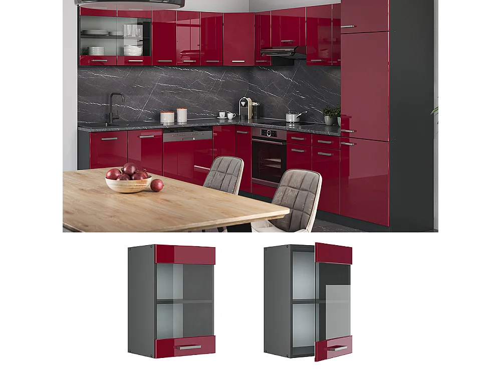 Armario de cocina con vidrio rojo de alto brillo 40x31x60 r-line