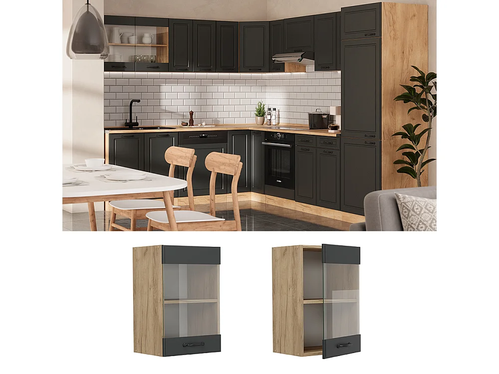 Armario de cocina con vidrio antracita casa de campo 40x31x60 r-line