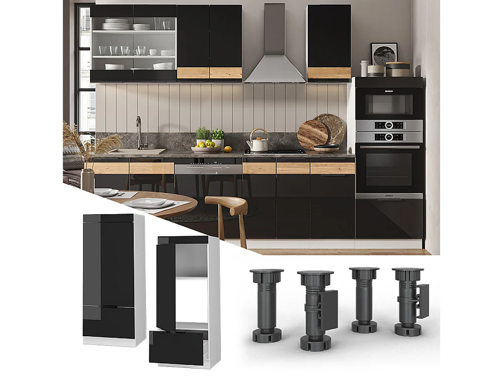 Szafka do mikrofalówki czarny dąb wysoki połysk 60x58.1x153.6 fame-line