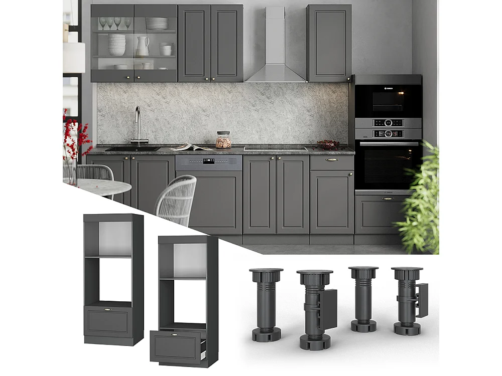 Mikrowellenschrank anthrazit-gold landhaus 60x58.1x153.6 fame-line