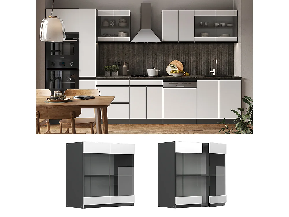 Armario de cocina con vidrio blanco 60x31x60 r-line