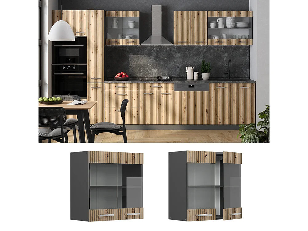 Glass kitchen cabinet artisan oak 60x31x60 r-line