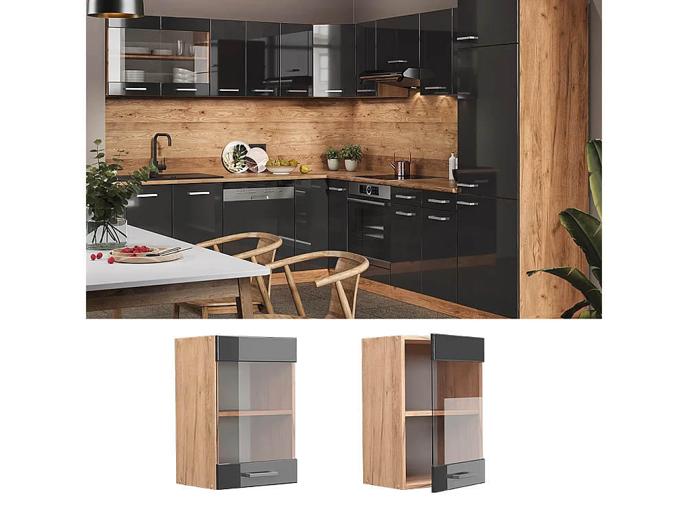 Armario de cocina con vidrio antracita alto brillo 40x31x60 r-line