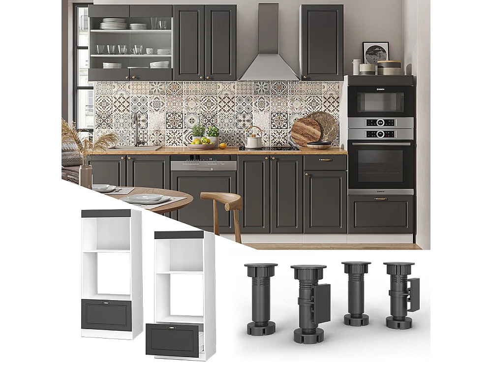 Armario para microondas antracita-oro landhaus 60x58.1x153.6 fame-line