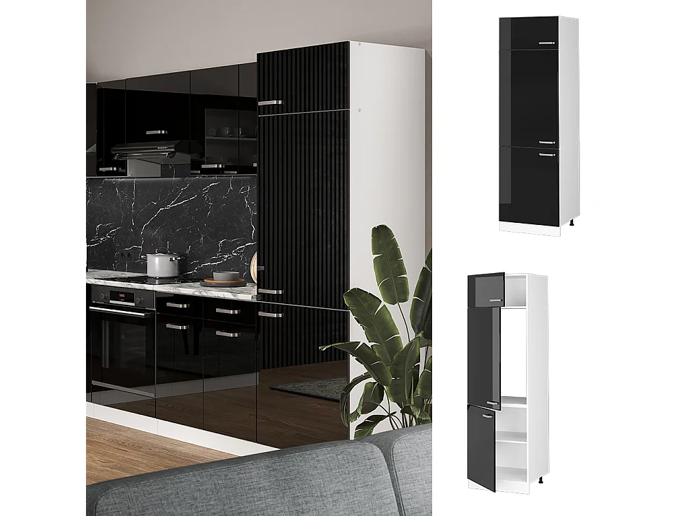 Armoire pour frigo noir haute brillance 60x57.2x206.8 r-line