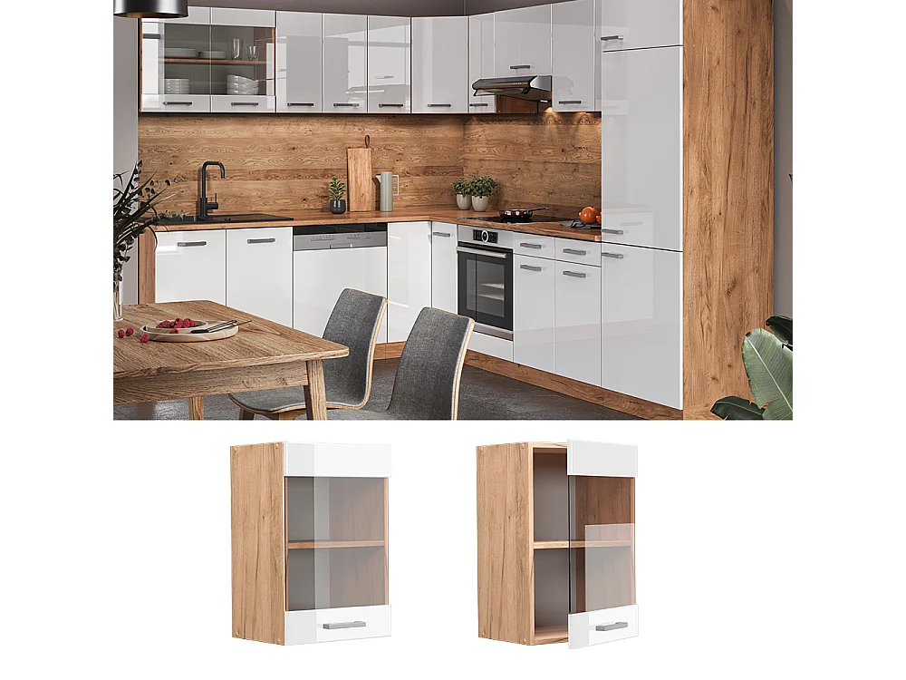 Armario de cocina con vidrio blanco alto brillo 40x31x60 r-line