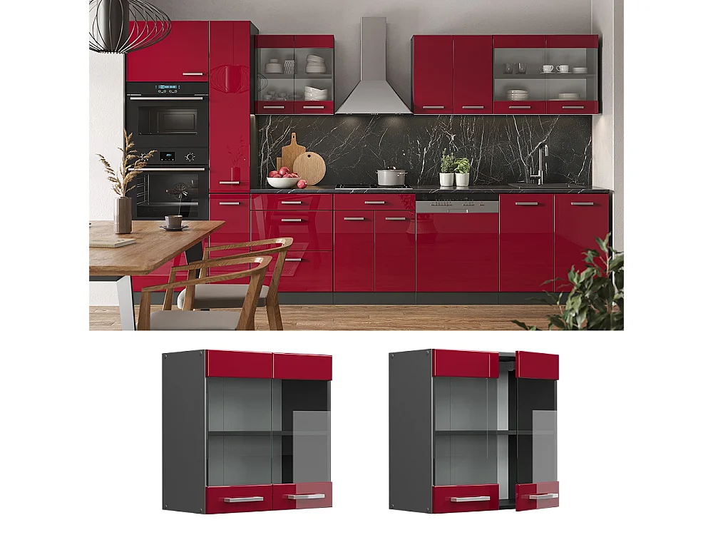 Mobile da cucina in vetro rosso lucido 60x31x60 r-line