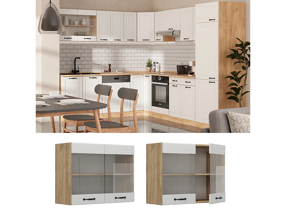 Armario de cocina con vidrio blanco casa de campo 80x31x60 r-line