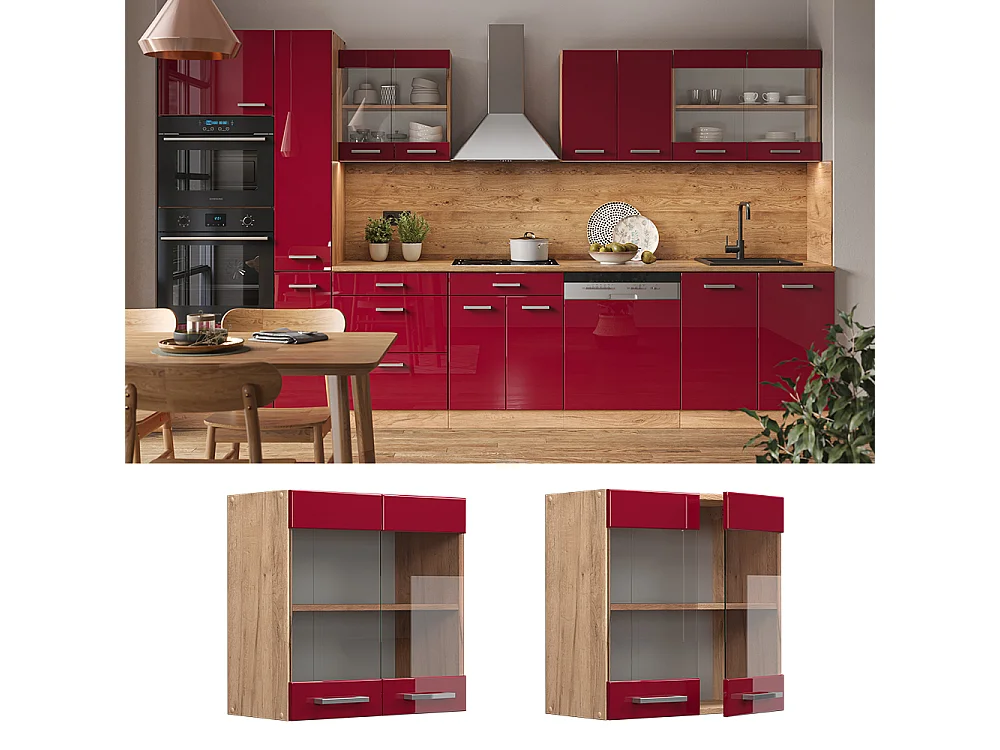 Armario de cocina con vidrio rojo de alto brillo 60x31x60 r-line