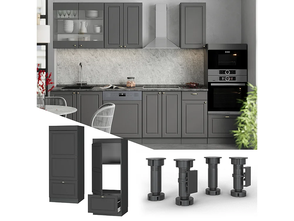 Armario para microondas antracita-oro landhaus 60x58.1x153.6 fame-line