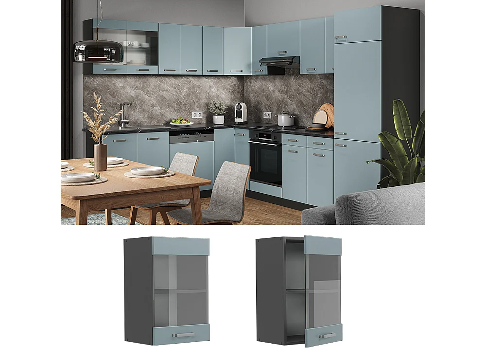 Glazen keukenkast blauw-grijs 40x31x60 r-line