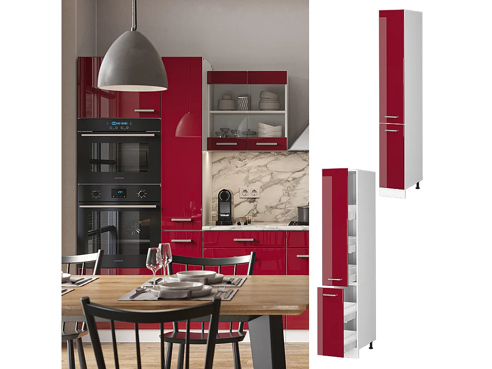 Meuble haute de cuisine rouge brillant 30x57.2x206.8 r-line