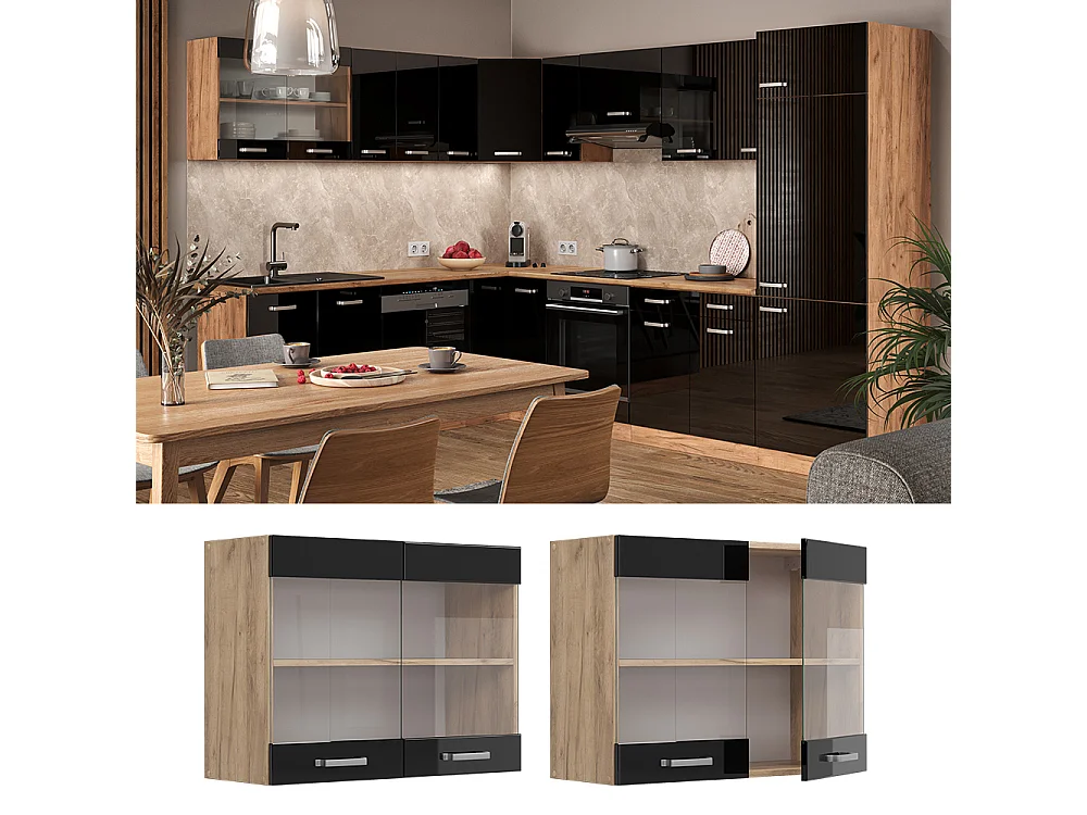Armario de cocina con vidrio negro brillo intenso 80x31x60 r-line