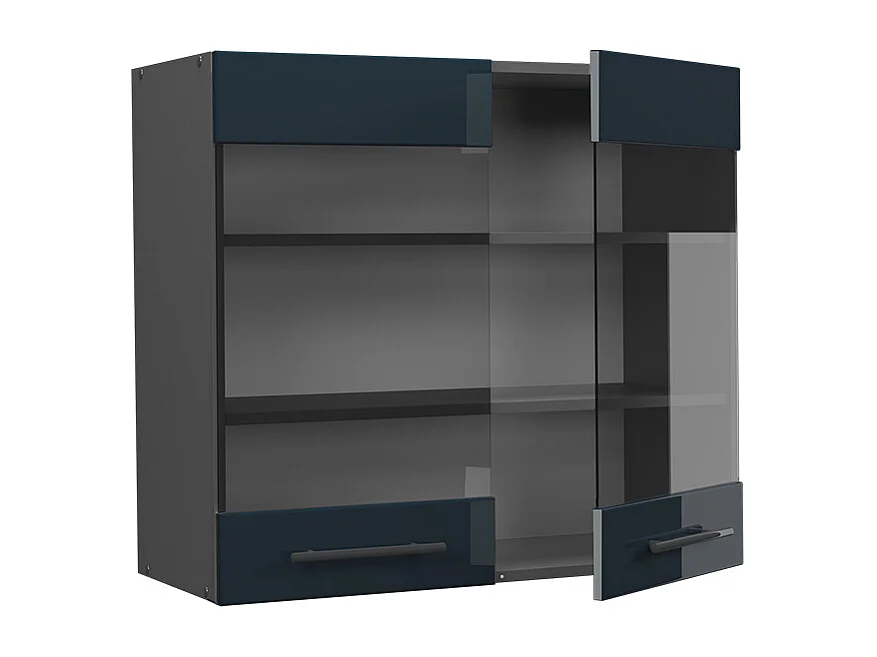 Armario de cocina con vidrio azul oscuro alto brillo 80x34.1x72 fame-line