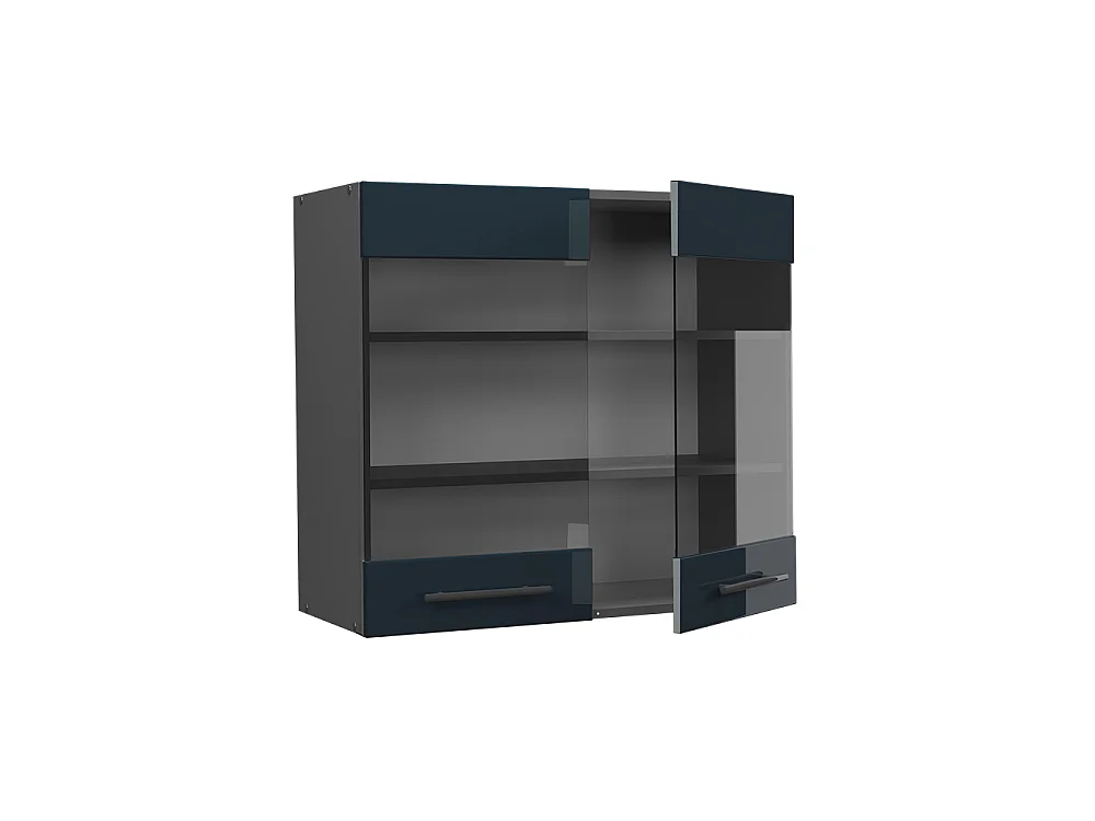 Glass kitchen cabinet dark blue high gloss 80x34.1x72 fame-line